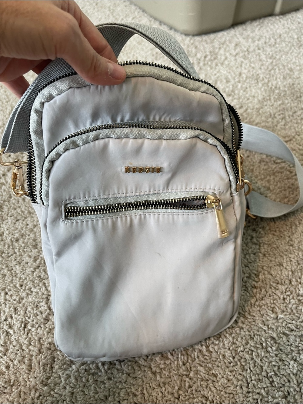 Kedzie Polar Gray Convertible Sling Crossbody Bag with Gold Zipper Accents